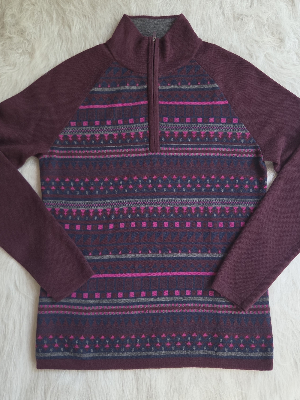 Title Nine Sweater 1/4 Zip Maroon Burgundy Merino Wool Blend Size Small